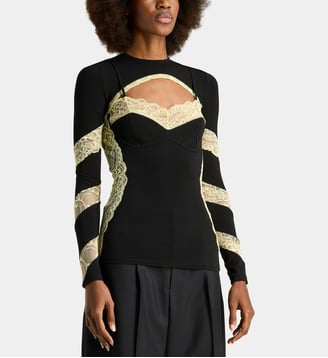 Top slim manches longues et dentelle - Marine Serre - Noir
