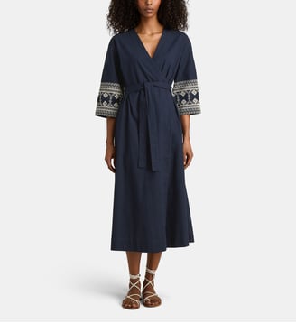 Robe portefeuille mi-longue Nuit en coton - Jodhpur - Bleu marine