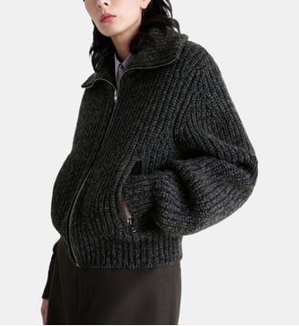 Cardigan droit zippé en laine mélangée - Lemaire - Noir