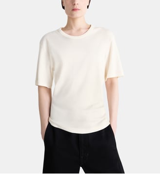 T-shirt Rib droit en coton col rond - Lemaire - Beige clair