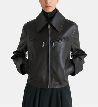 Blouson boxy zippée en cuir - Lemaire - Moka