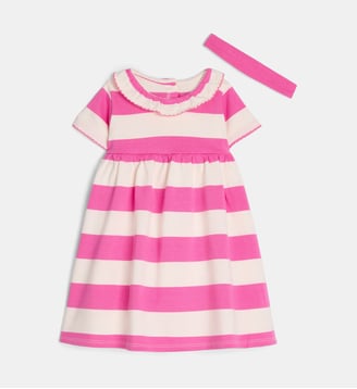 Robe rayée à bandeau Lafiona en coton bio - Cadet Rousselle - Écru et rose