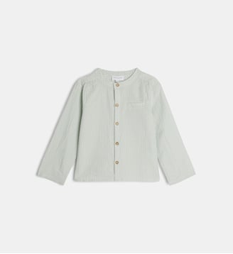 Chemise rayée Lapio en coton seersucker bio - Cadet Rousselle - Écru et vert