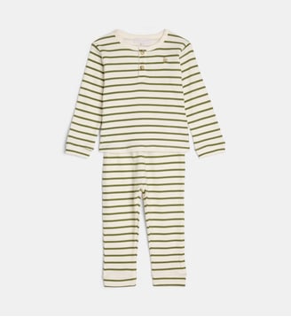 Ensemble Lari en coton bio gaufré - Cadet Rousselle - Écru et vert
