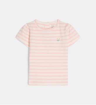 T-shirt rayé ou uni à motif Lamanala en coton bio - Cadet Rousselle - Écru et rose
