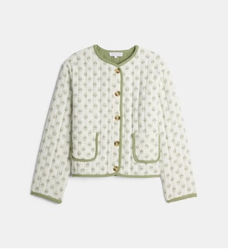 Veste droite Laeve florale en gaze de coton bio - Cadet Rousselle - Écru et vert
