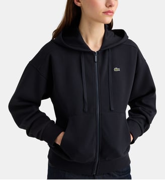 Hoodie droit logo zippé coton piqué - Lacoste - Bleu marine