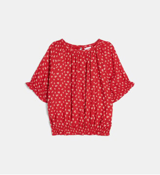 Top manches courtes Landine Vis ample à motif floral - Cadet Rousselle - Rouge et écru