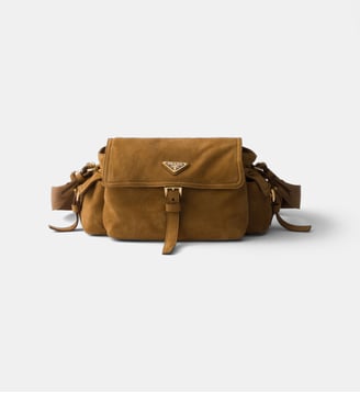 Sac à main Explore medium en daim - Prada - Marron