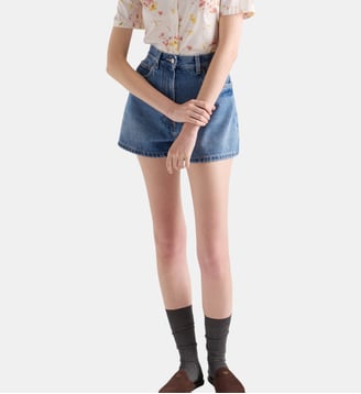 Short droit en denim - Prada - Bleu