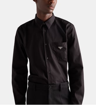 Chemise droit en coton signature - Prada - Noir
