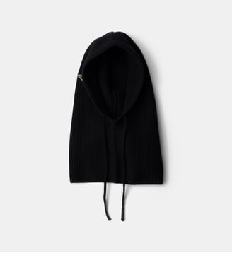 Capuche en laine et cachemire signature - Prada - Noir