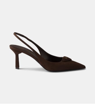 Escarpins à bride arrière en cuir de veau velours - Prada - Marron