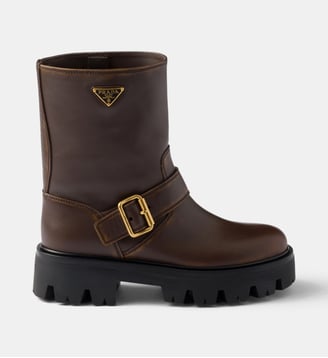 Bottines en cuir signature - Prada - Marron