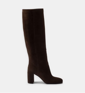 Bottes à talon en cuir velours - Prada - Marron