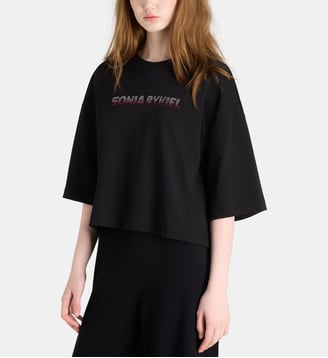 T-shirt Simon manches longues strass coton  - Galeries Lafayette - Noir