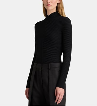 Pull slim à côtes en laine - Victoria Beckham - Noir