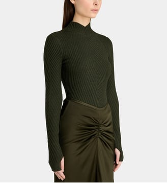 Pull slim côtelé en laine - Victoria Beckham - Kaki