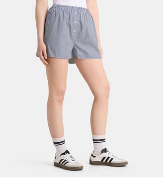 Short boxer Barbara rayé coton - Sporty & Rich - Bleu et blanc