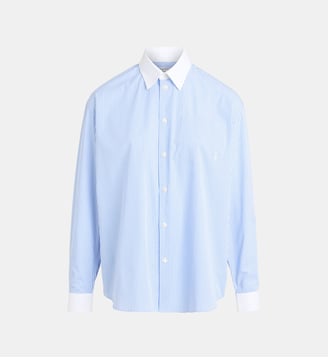 Chemise oversize à rayures coton - Sporty & Rich - Bleu et blanc