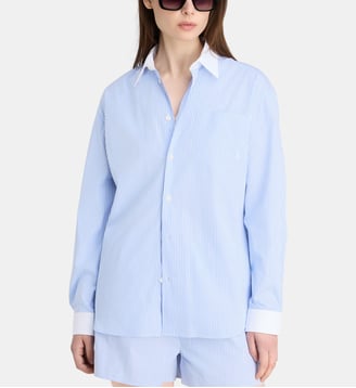 Chemise oversize à rayures coton - Sporty & Rich - Bleu et blanc