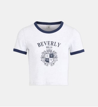 T-shirt court et droit message et signature coton - Sporty & Rich - Gris et bleu marine