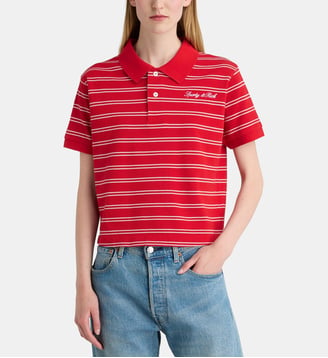 Polo signature à rayures coton - Sporty & Rich - Rouge et blanc