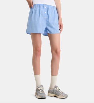 Short à rayures coton  - Sporty & Rich - Bleu et blanc