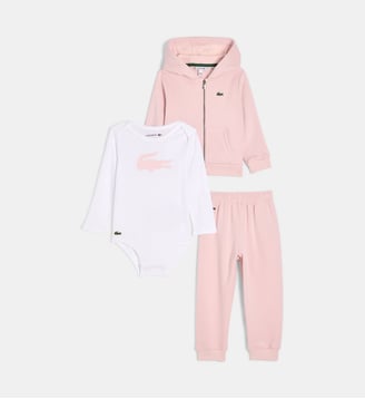 Ensemble 3 pièces coton molletonné - Lacoste - Rose et blanc