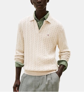 Pull droit en coton col polo - Tommy Hilfiger - Écru