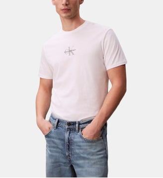 T-shirt en coton logo signature  - Calvin Klein - Blanc nacré