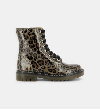 Bottines Sid Ranger motardes en cuir imprimé léopard - Pom D'Api - Marron et noir