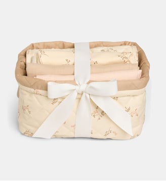 Coffret naissance de soins pour bébé Ashley fleuri coton bio - CAMCAM COPENHAGEN - Écru et beige