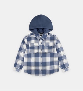 Chemise en flanelle carreaux à capuche - Abercrombie Kids - Bleu et blanc