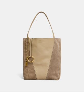 Sac cabas Chloé Spin cuir grainé et cuir velours - Chloé - Bordeaux marron