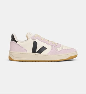 Baskets basses V-10 Prime cuir - Veja - Blanc et parme