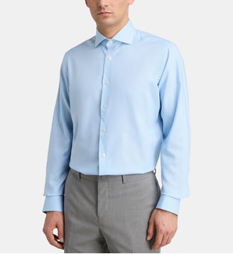 Chemise contemporaine signature carreaux coton Oxford - Eton - Bleu clair