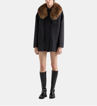 Veste oversize caban droite en double cashwool - Prada - Gris