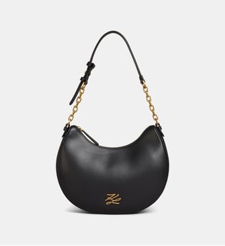 Sac demi-lune Autograph en cuir de vachette - Karl Lagerfeld - Noir