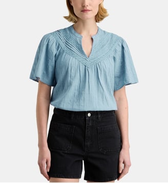 Top Cascavel brodé en dobby de coton bio - Galeries Lafayette - Bleu foncé