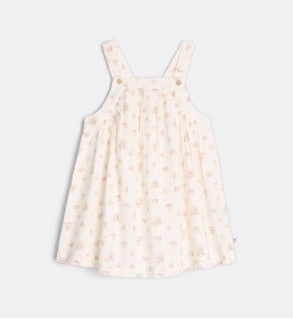 Robe salopette évasée Marose Dob florale en coton bio - Cadet Rousselle - Écru et rose