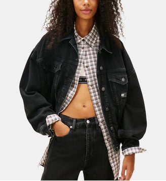 Veste trucker oversize en coton effet délavé - Tommy Hilfiger - Noir