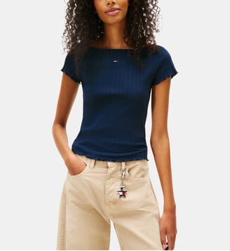 T-shirt slim en coton - Tommy Hilfiger - Bleu marine