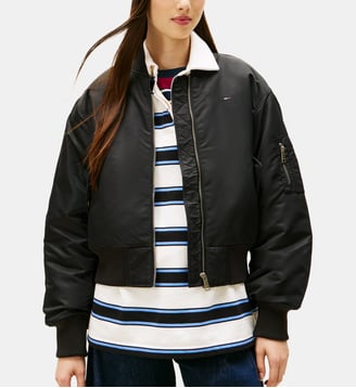 Blouson bomber ample crop finition brillante - Tommy Hilfiger - Noir