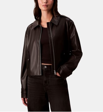 Blouson biker ajusté col chemise - Calvin Klein - Noir