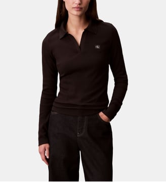 Top slim à manches longues en coton - Calvin Klein - Noir