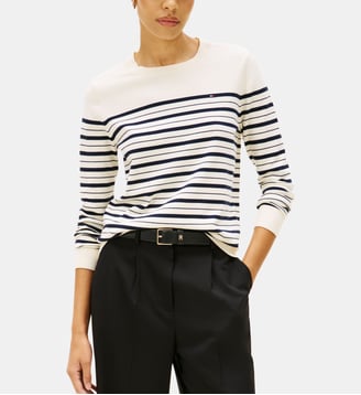 Pull rayé en coton mélangé - Tommy Hilfiger - Blanc et bleu
