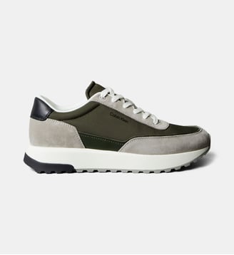Baskets basses en cuir effet suédé - Calvin Klein - Kaki et beige
