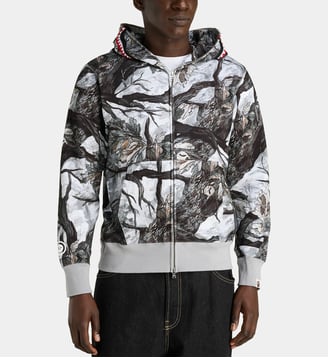 Sweat-shirt zippé à capuche Shark en coton imprimé - A BATHING APE ® - Blanc