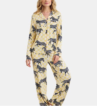 Ensemble de pyjama long Zebra Checkboard droit à carreaux - Chelsea Peers - Jaune